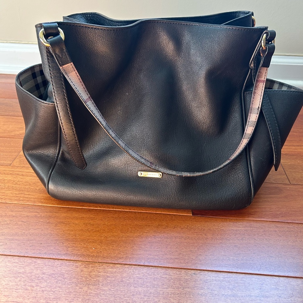 Authentic black leather Burberry shoulder/tote bag